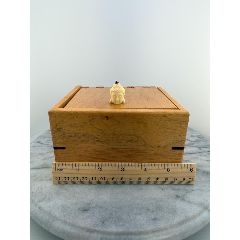Vintage Handcrafted Wooden Keepsake Box Buddha Finial, Artisan, Zen Meditation - Picture 8 of 17